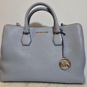 Michael Kors Camille Womens Blue Pebbled Leather Satchel Bag